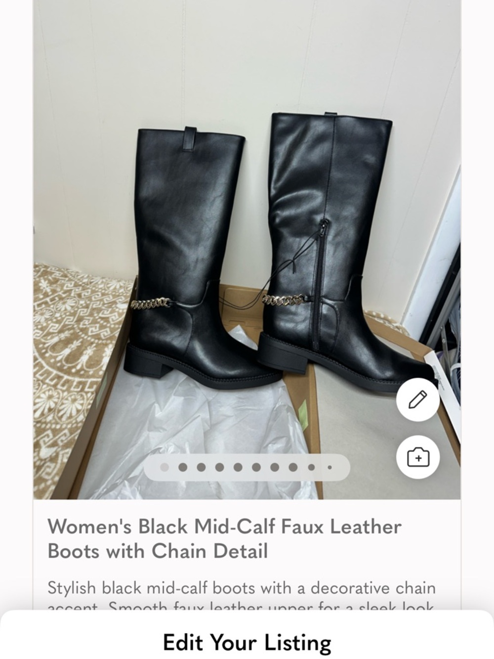 a new day Black Mid-Calf Faux Leather Boots with Chain Accent